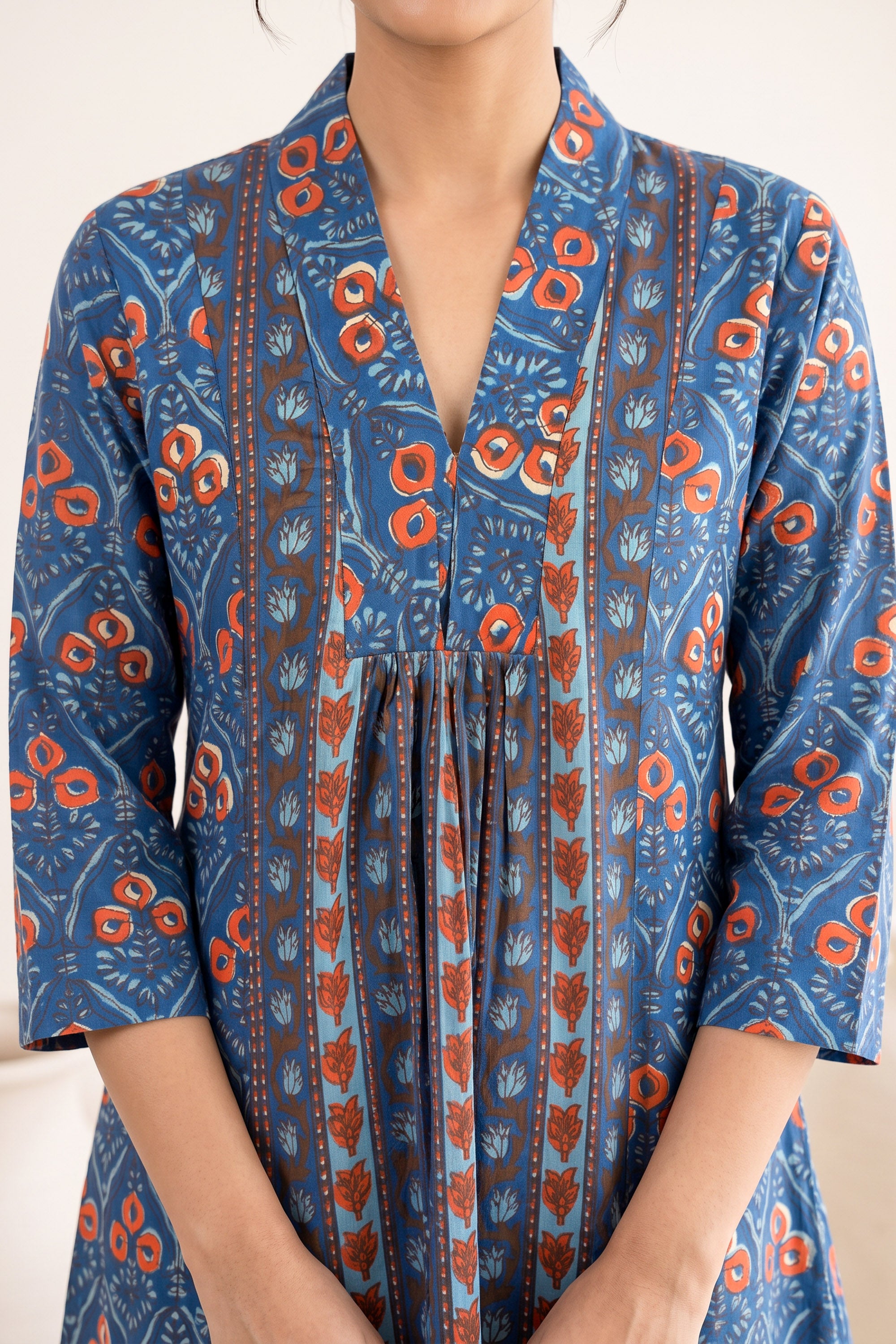 Indigo Floral Print Front Pleat Cotton Co-ord Set