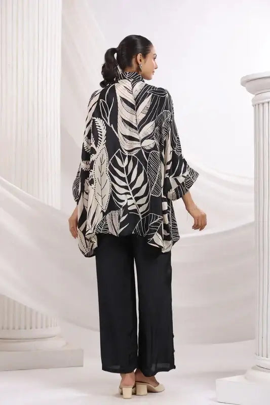 Black & White Tropical Print Russian Silk Co-ord Set