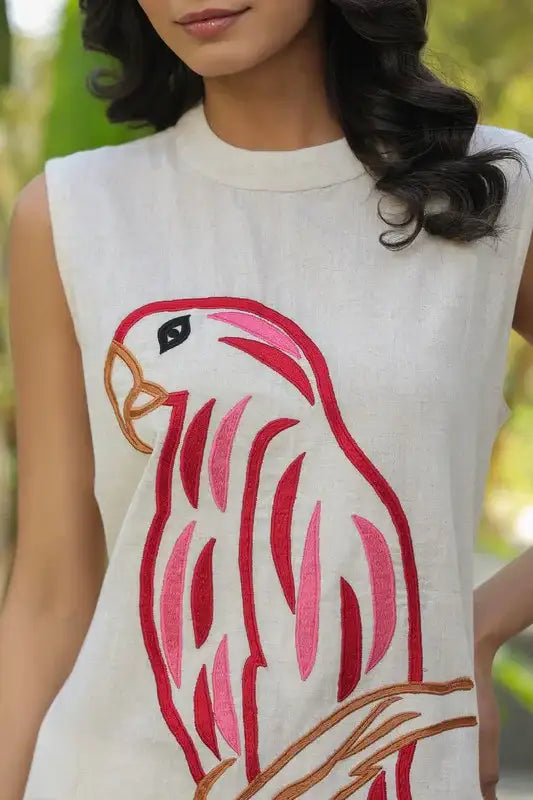 Parrot Embroidered Cotton Flex Co-ord Set