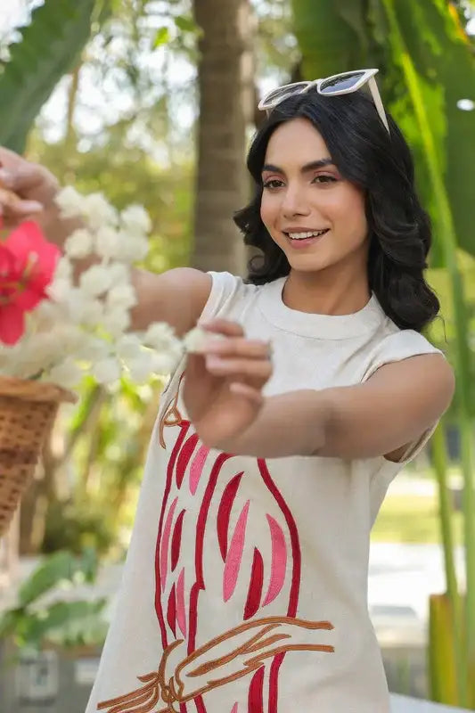 Parrot Embroidered Cotton Flex Co-ord Set