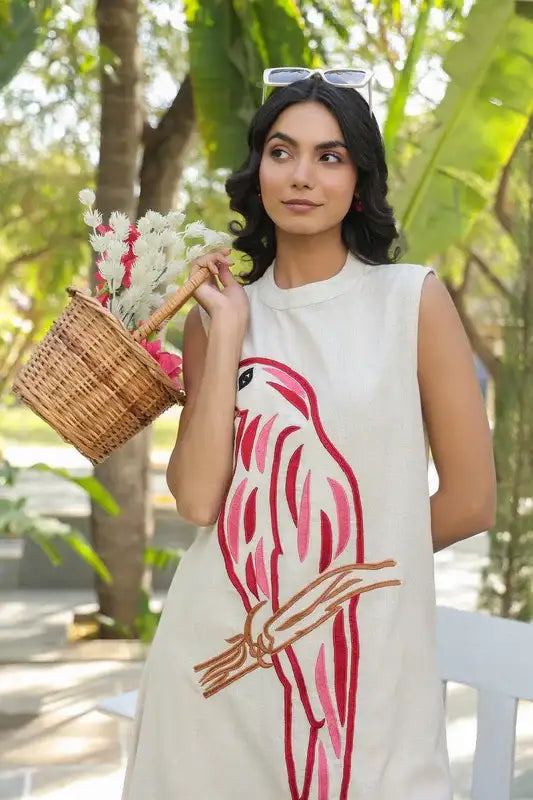 Parrot Embroidered Cotton Flex Co-ord Set