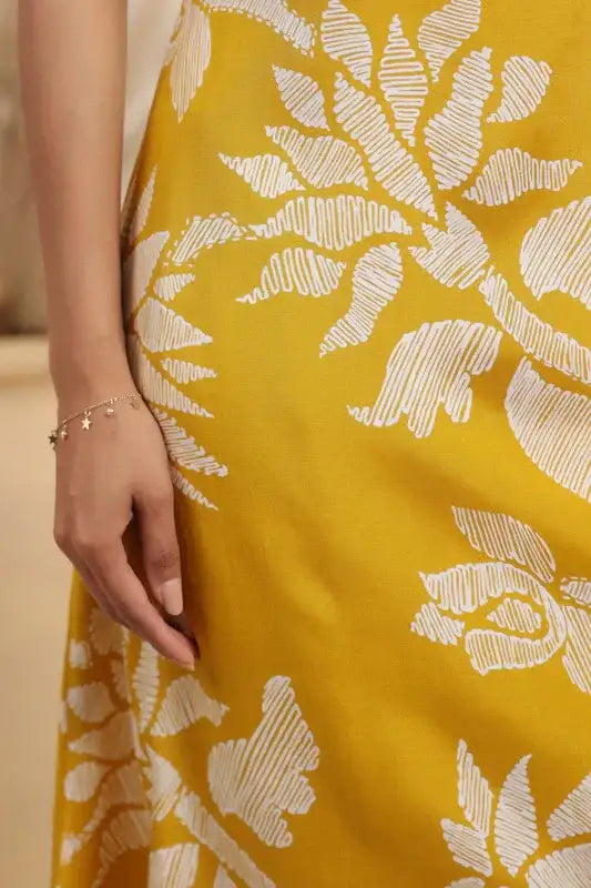 Mustard Yellow Floral Printed Russian Silk Co-ord Set