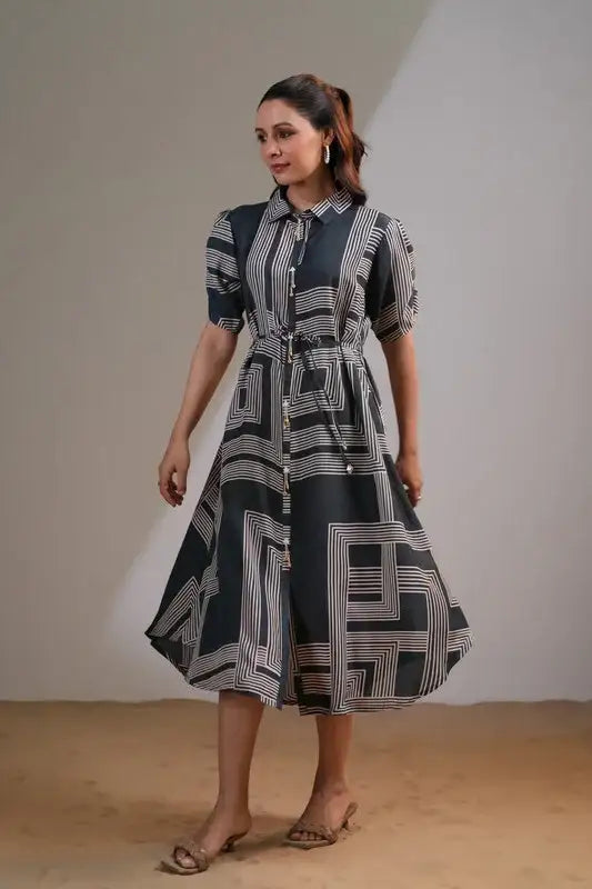 Midnight Maze Collared Russian Silk Dress