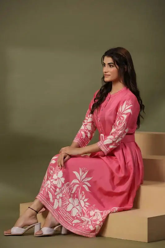 Blush Bloom Belted Russian Silk Dress