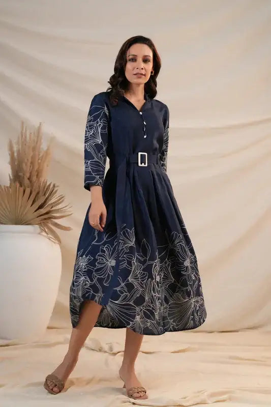 Moonlit Bloom Russian Silk Dress