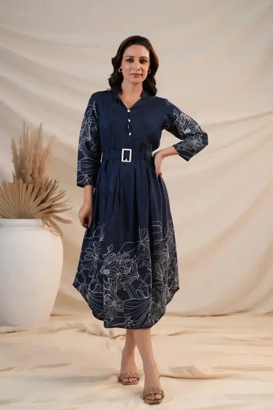 Moonlit Bloom Russian Silk Dress