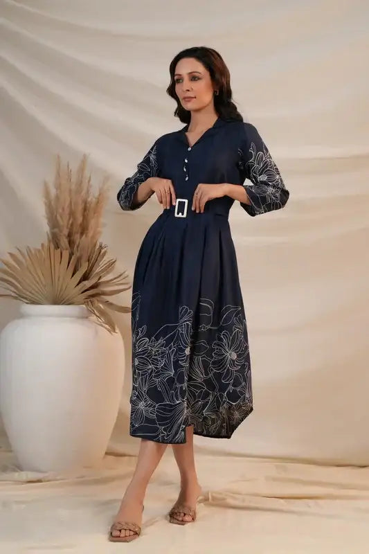 Moonlit Bloom Russian Silk Dress