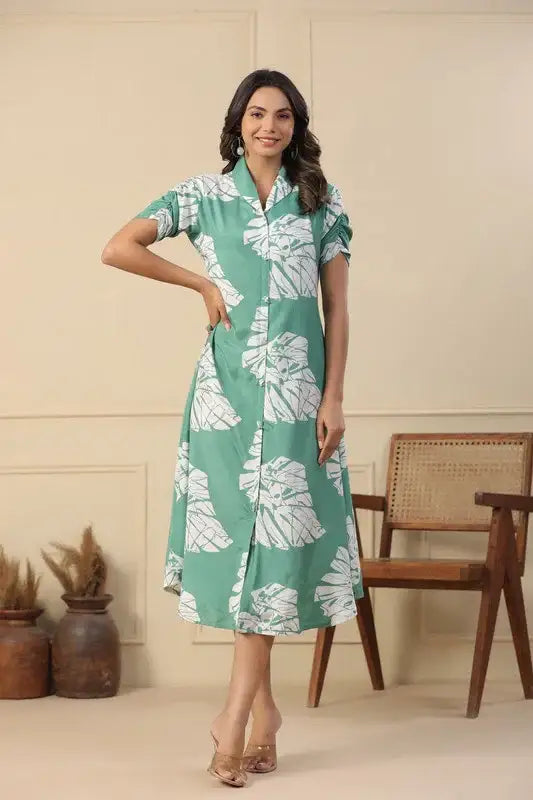 seafoam silk dress Seafoam Green Satin Crepe Dress with Kimono Sleeves and Contrast Piping