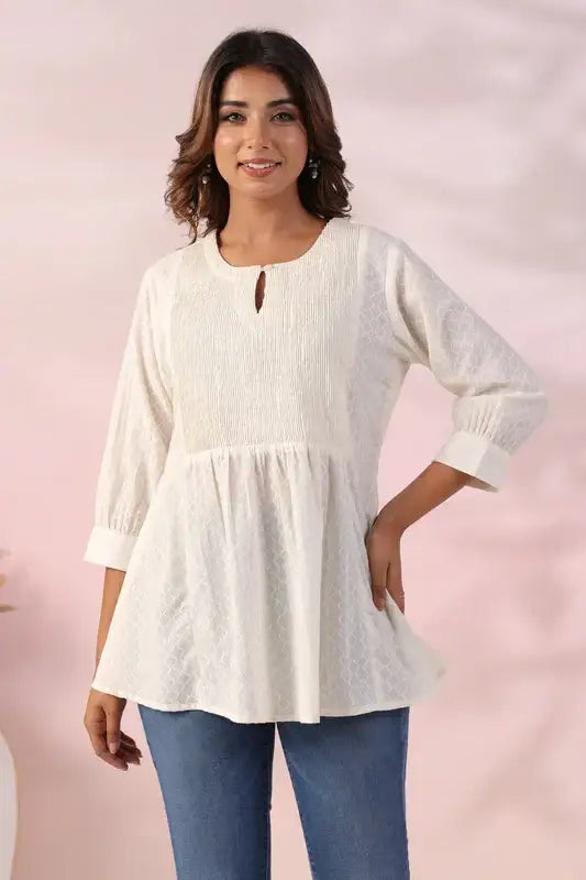 Alabaster Charm Smocked Cotton Top