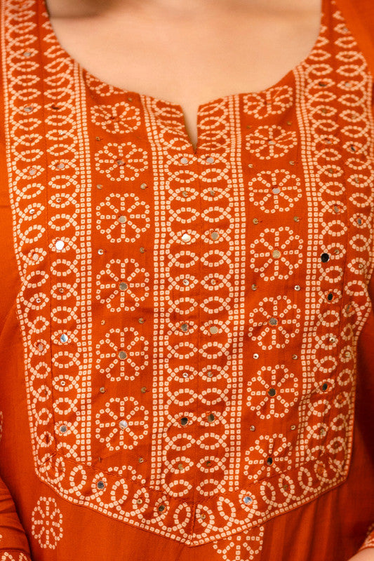 Orange Handblock Inspired Printed Kurta Pant Set with Dupatta