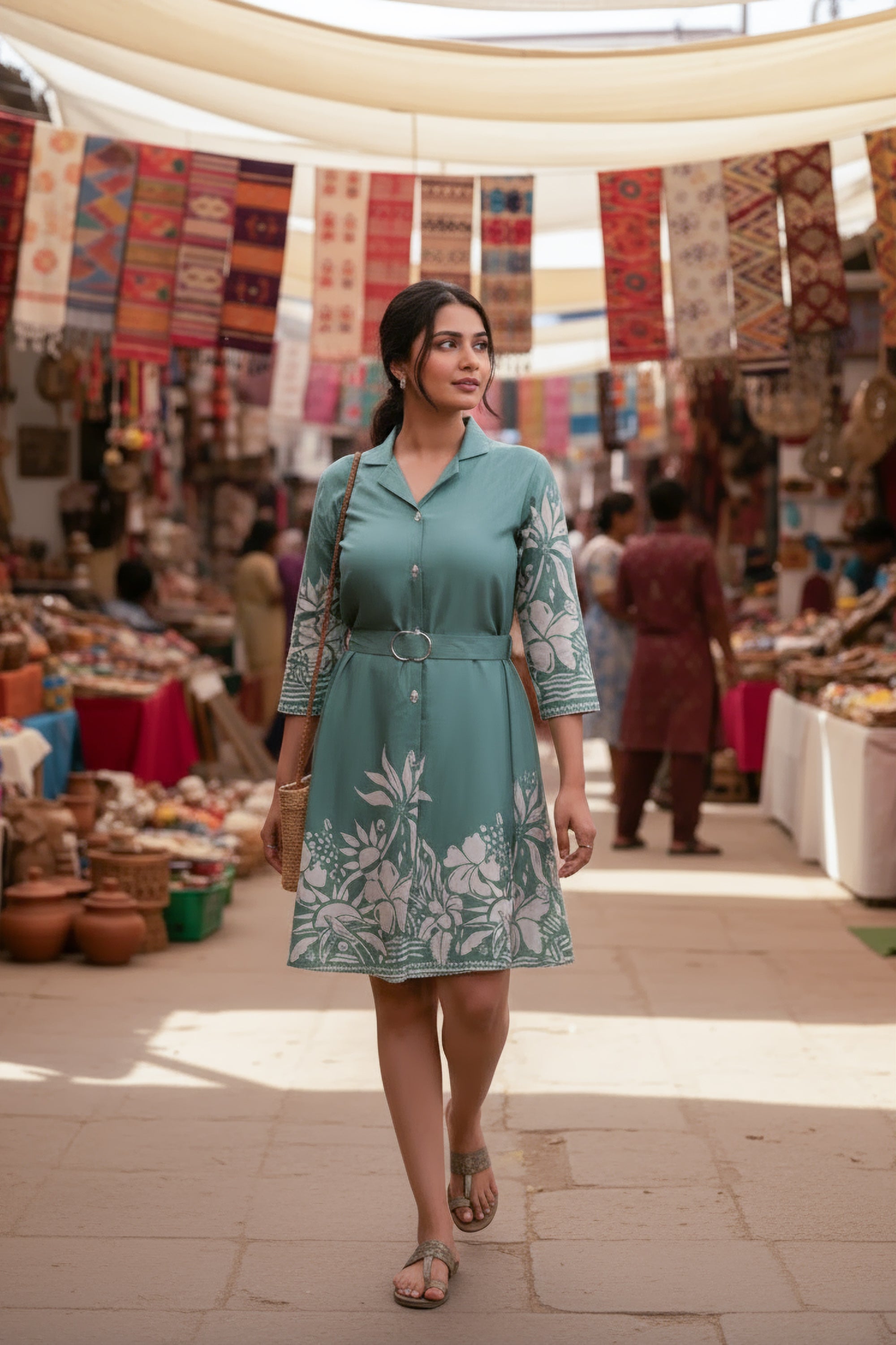 Minty Meadow Floral Russian Silk Dress