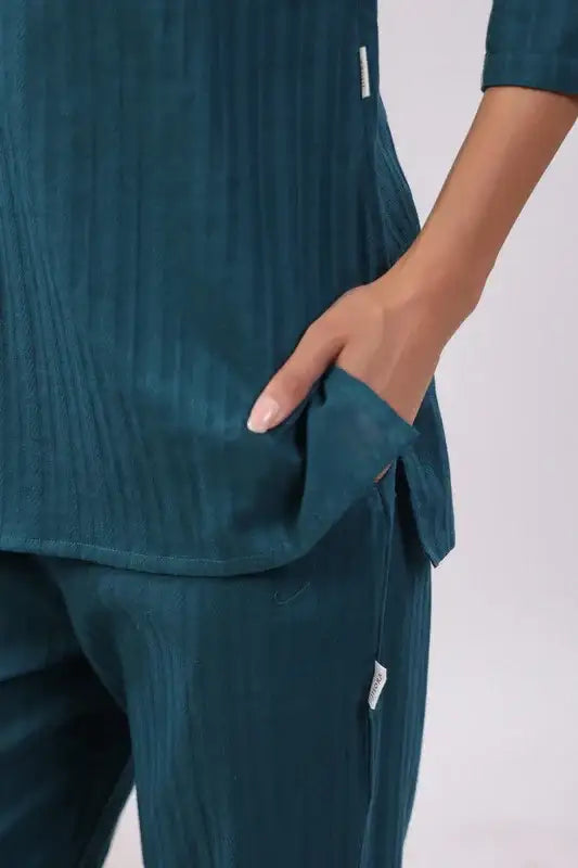 Ocean Poise Cotton Dobby Loungewear Top Set