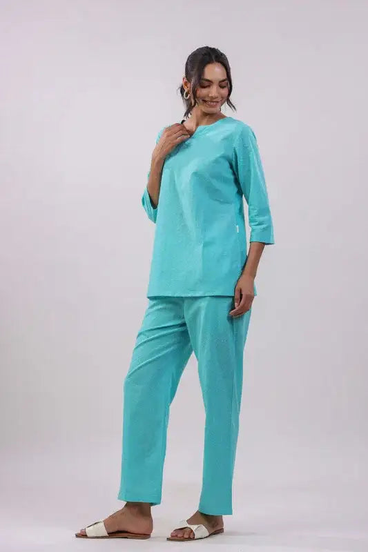 Midnight Lagoon Cotton Dobby Loungewear Top Set