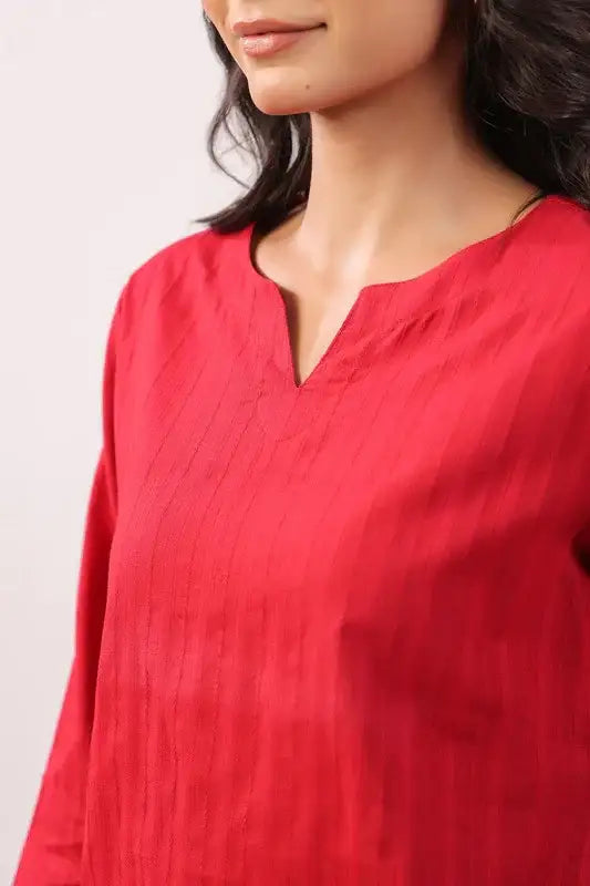 Garnet Glow Cotton Dobby Loungewear Top Set