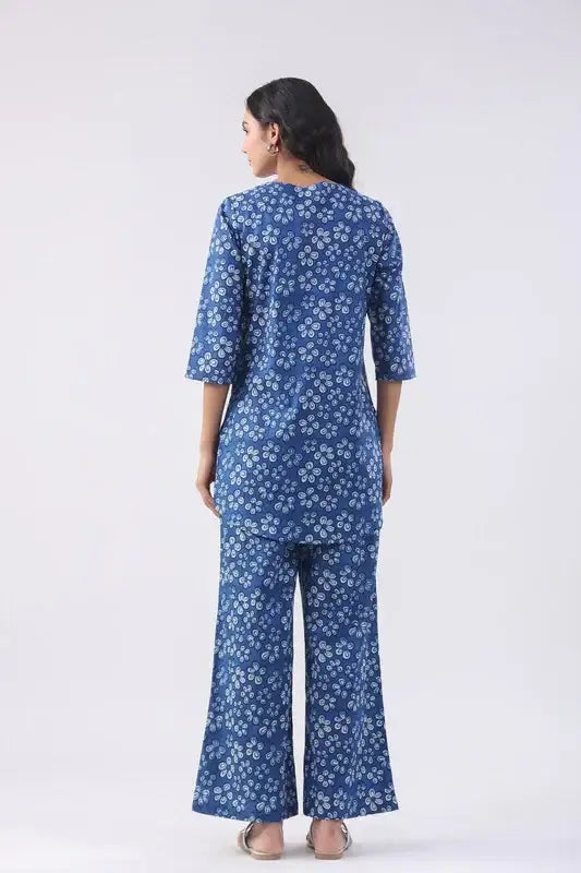 Azure Bloom Cotton Loungewear Set