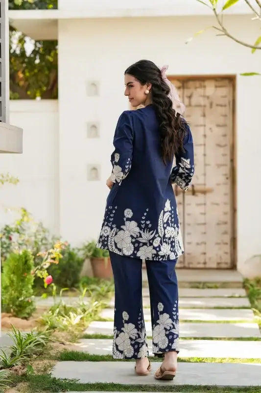 Blue Botanical Floral Cotton Co-ord Set