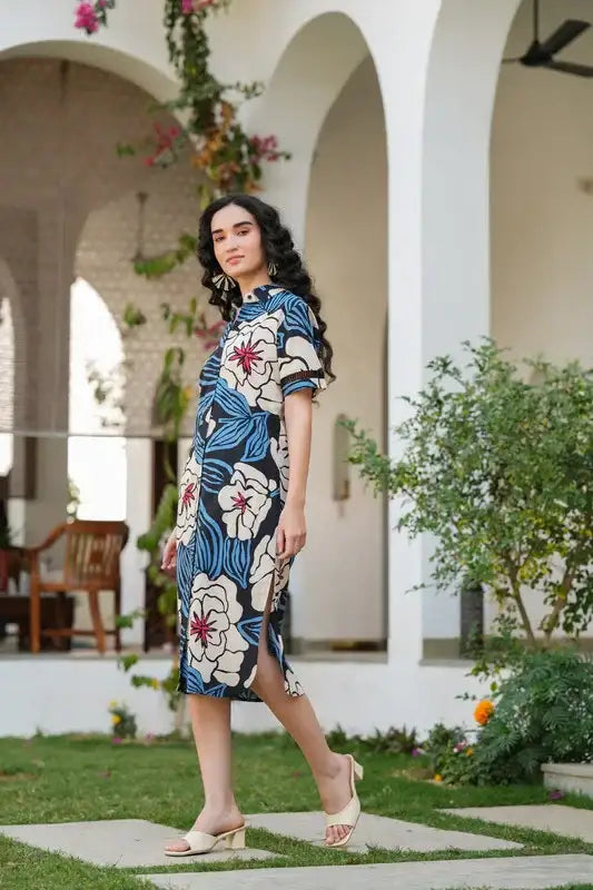 Black Petals Shirt Cotton Dress