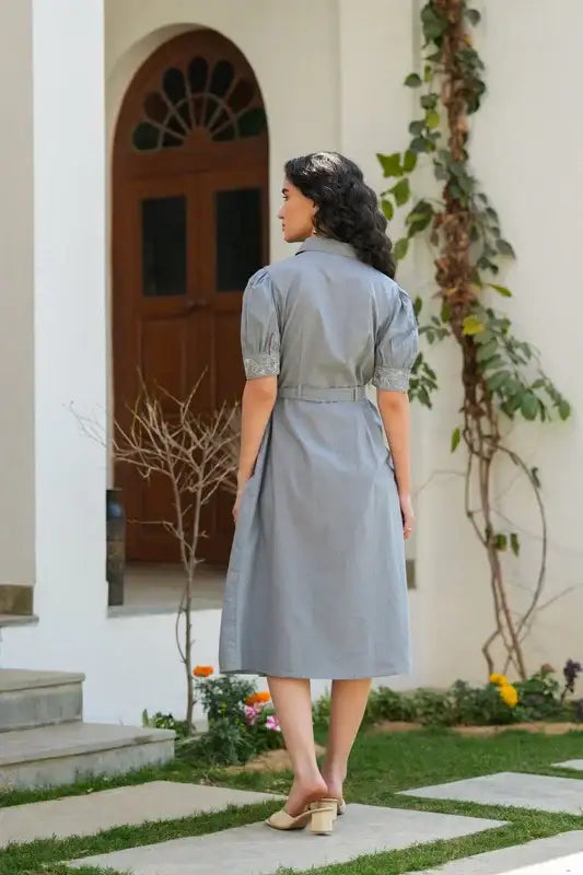 Moonlit Embroidery Cotton Shirt Dress