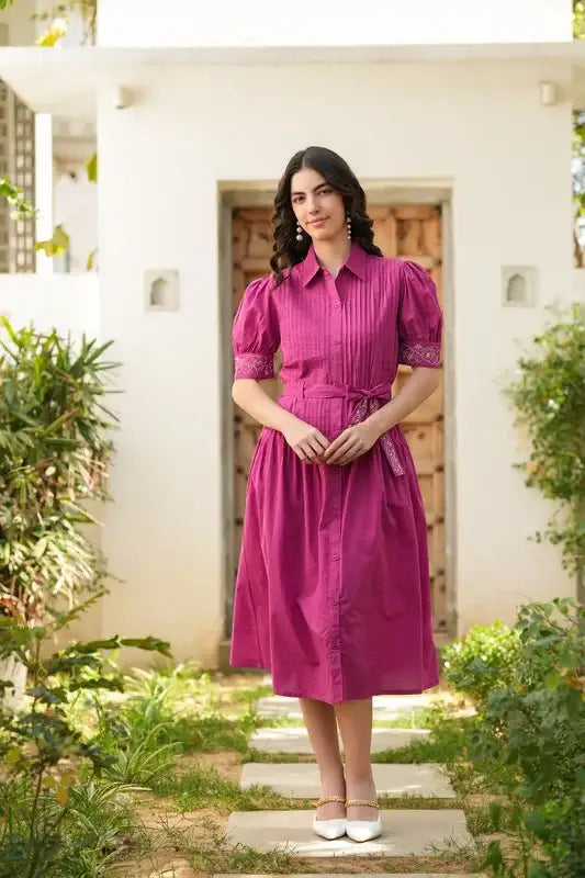 Rosewood Embroidery Cotton Shirt Dress