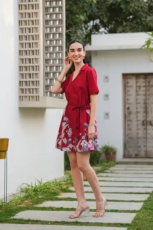 Ruby Petal Belted Cotton Flex Dress