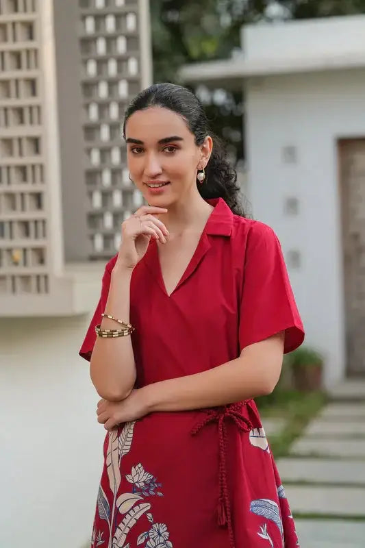 Ruby Petal Belted Cotton Flex Dress