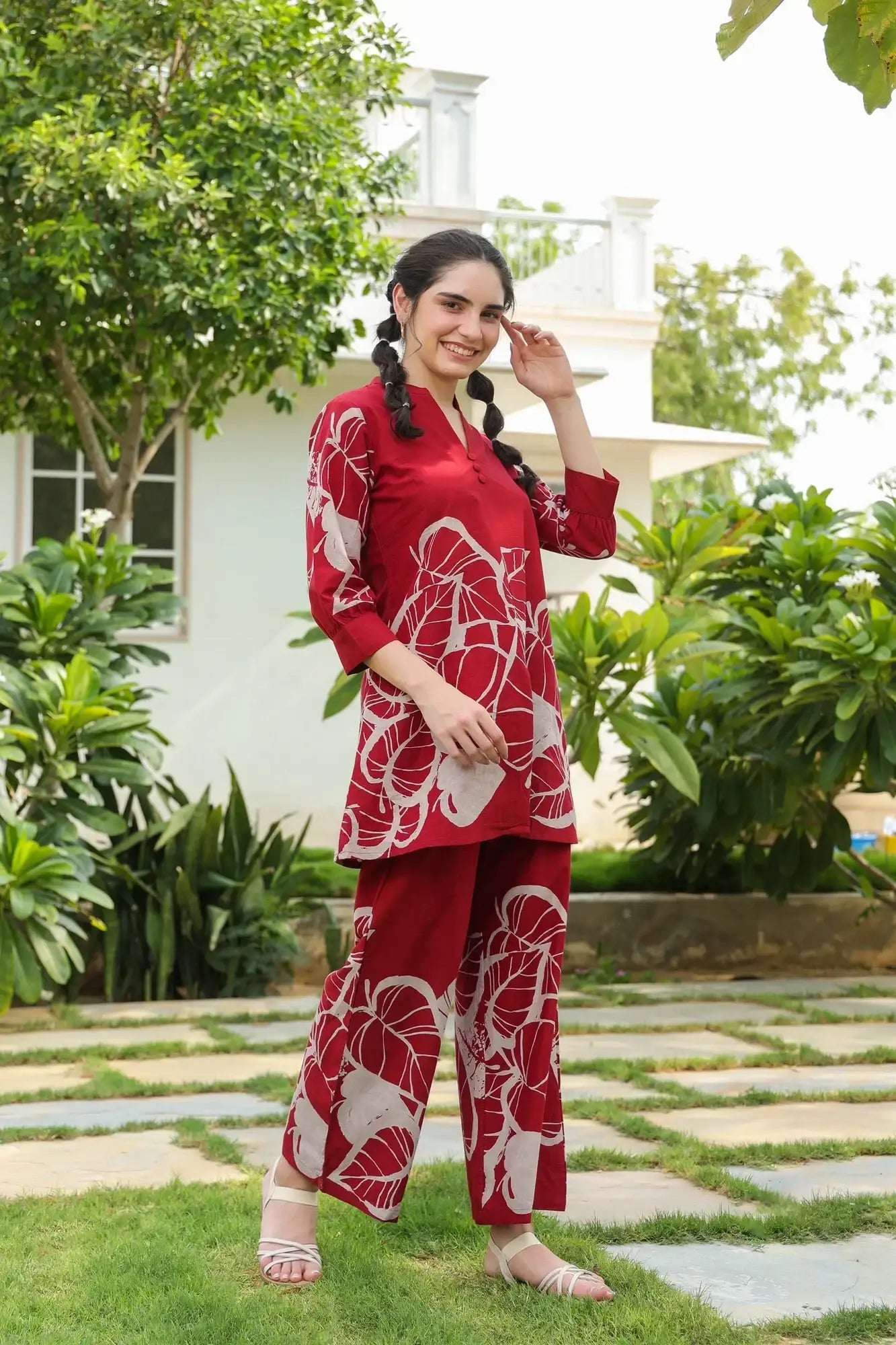 Blossoming Dawn Maroon Cotton Co-ord Set