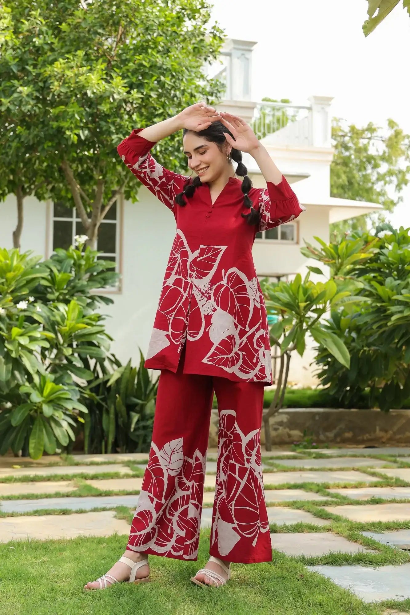 Blossoming Dawn Maroon Cotton Co-ord Set