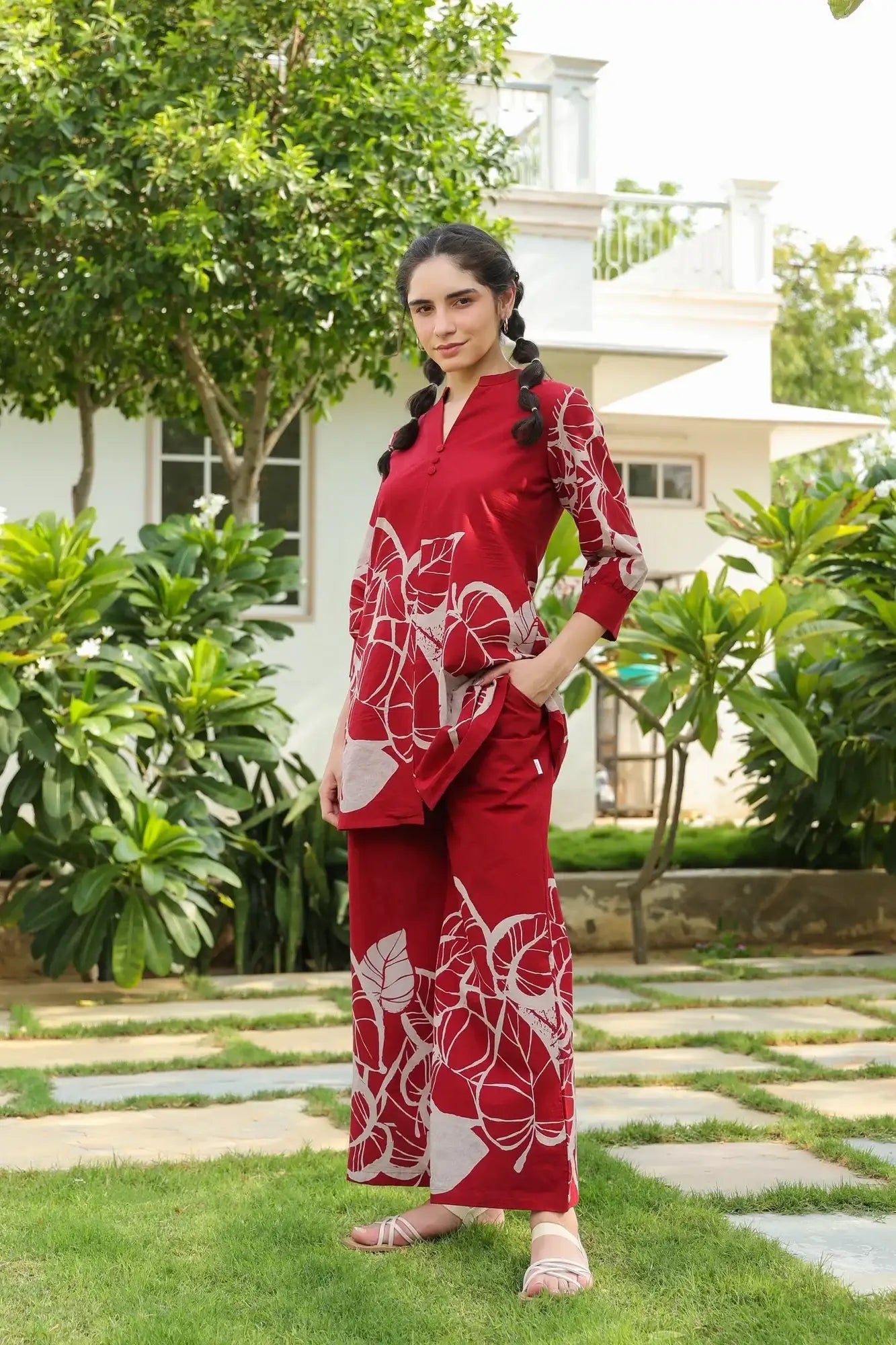 Blossoming Dawn Maroon Cotton Co-ord Set