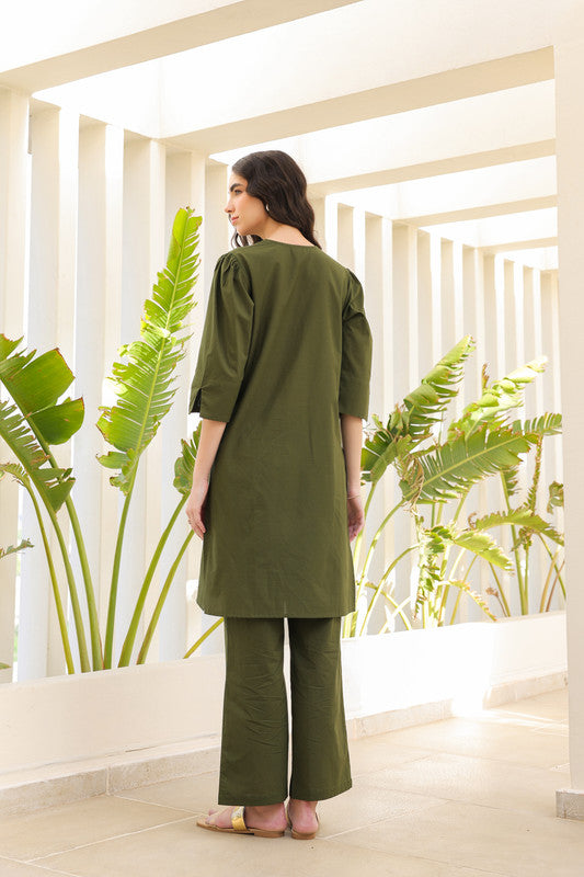 Olive Green Petal Cotton Co-ord Set