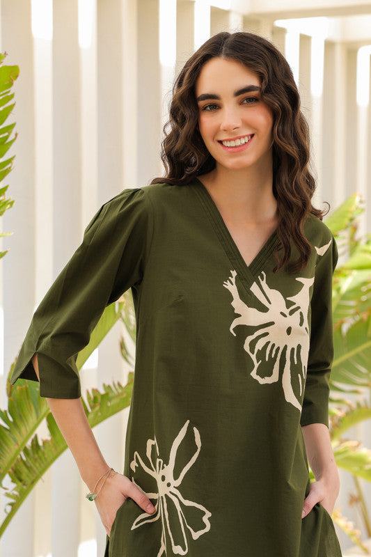 Olive Green Petal Cotton Co-ord Set