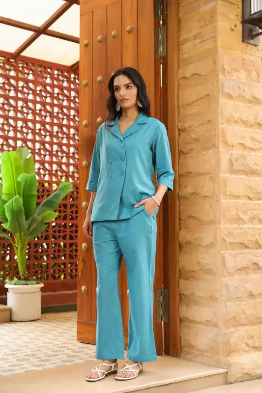 Ocean Teal Solid Chic Cotton Flex Co-ord Set