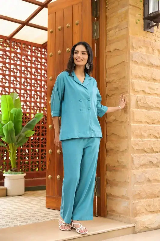 Ocean Teal Solid Chic Cotton Flex Co-ord Set