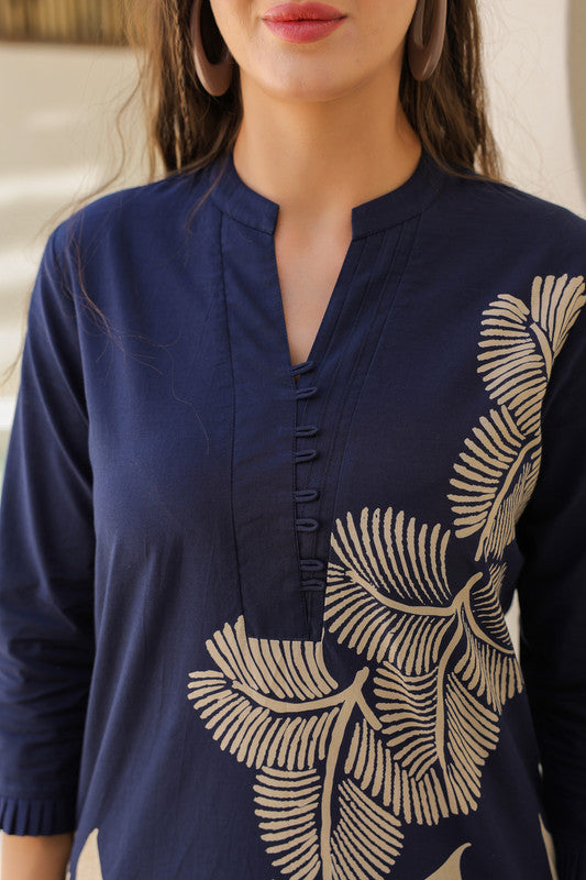 Midnight Blue Floral Line Pattern Cotton Co-ord set