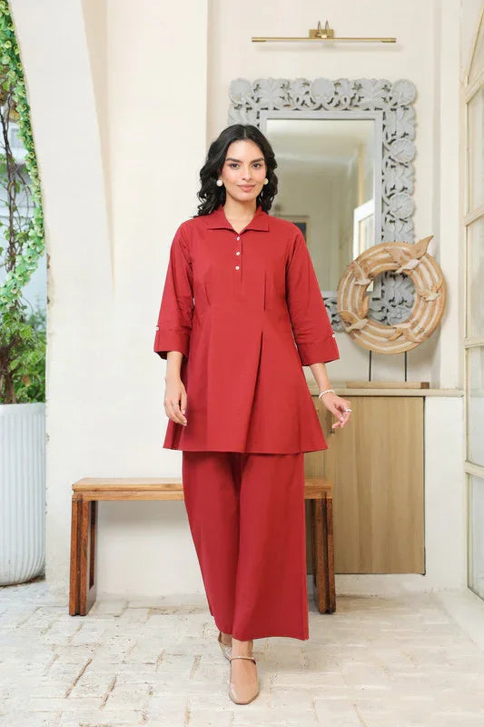 Crimson Ease Cotton Co-ord Set