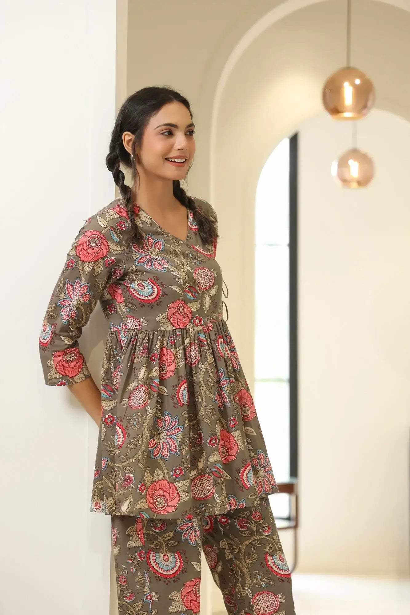 Antique Grey Angrakha Cotton Co-ord Set