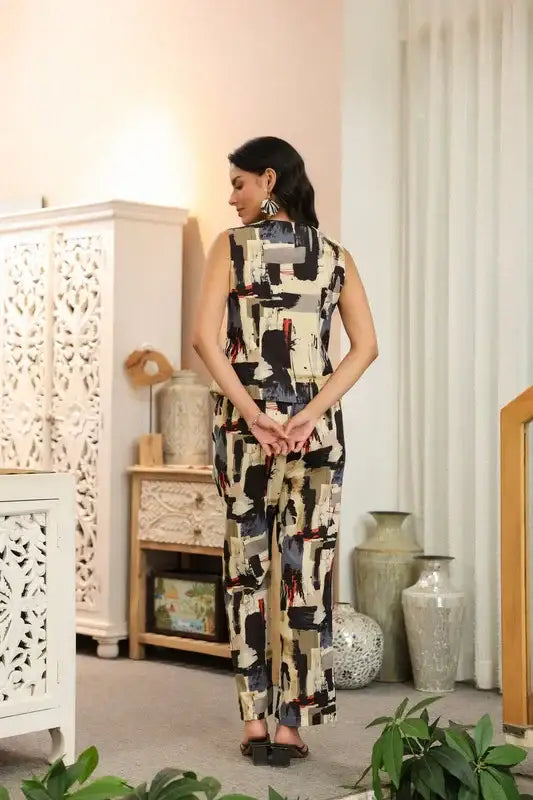 Abstract Sleeveless Cotton Co-ord Set