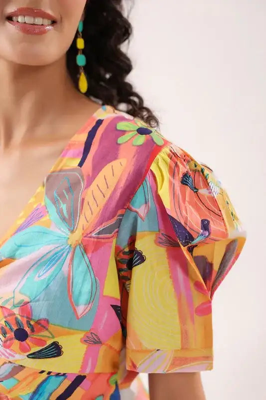 Radiant Bloom Cascade Multi Cotton Dress