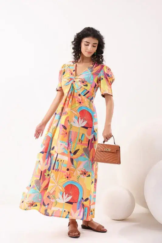 Radiant Bloom Cascade Multi Cotton Dress