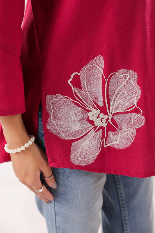 Floral Charm Maganta Cotton Flex Top