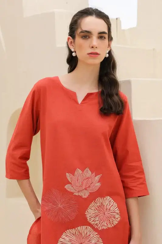 Tangerine Embroidery Cotton Flex Co-ord Set