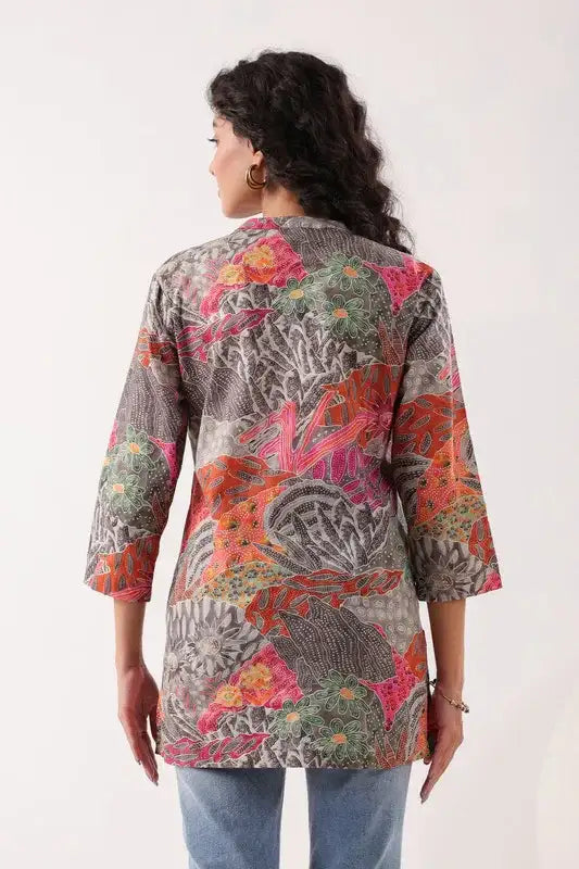 Heritage Hues Printed Grey Cotton Top