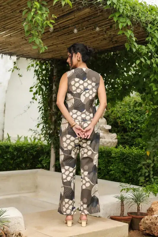 Brown Polka Dot Sleeveless Cotton Flex Co-ord Set