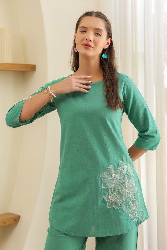 Aqua Embroidery Cotton Co-ord Set