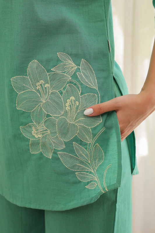 Aqua Embroidery Cotton Co-ord Set