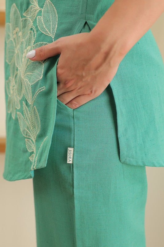 Aqua Embroidery Cotton Co-ord Set