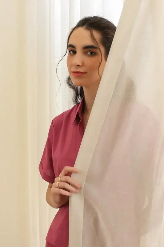 Coral Pink Embroidery Cotton Co-ord Set