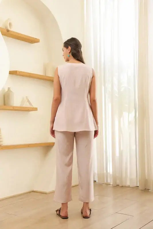 Soft Rosy Abstract Russian Silk Co-ord Set