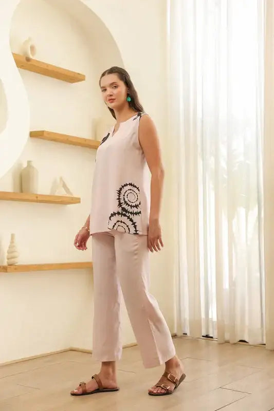 Soft Rosy Abstract Russian Silk Co-ord Set