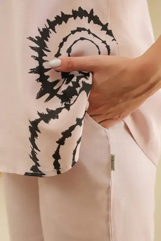 Soft Rosy Abstract Russian Silk Co-ord Set