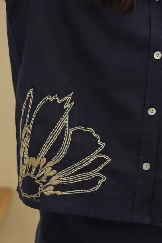 Night Blue Embroidery Cotton Co-ord Set